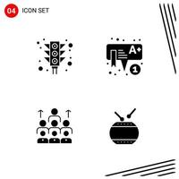 Collection of 4 Vector Icons in solid style Pixle Perfect Glyph Symbols for Web and Mobile Solid Icon Signs on White Background 4 Icons