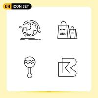 Pictogram Set of 4 Simple Filledline Flat Colors of globe shopping connection bag instrument Editable Vector Design Elements