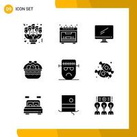 9 Icon Set Solid Style Icon Pack Glyph Symbols isolated on White Backgound for Responsive Website Designing vector