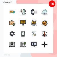 grupo de 16 líneas llenas de color plano signos y símbolos para conexión de red sol nube dial elementos de diseño de vectores creativos editables