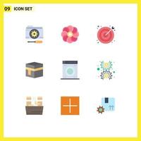 9 Universal Flat Color Signs Symbols of mecca holy spring hajj target Editable Vector Design Elements