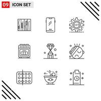 conjunto perfecto de píxeles de iconos de 9 líneas conjunto de iconos de esquema para el diseño de sitios web y la interfaz de aplicaciones móviles vector