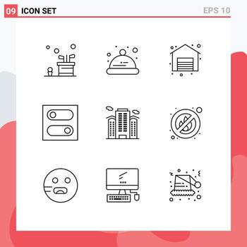 Set of 9 Modern UI Icons Symbols Signs for work office shop building switch Editable Vector Design Elements
