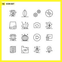 16 Icon Set Simple Line Symbols Outline Sign on White Background for Website Design Mobile Applications and Print Media vector