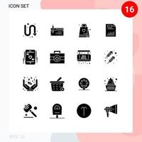 Universal Icon Symbols Group of 16 Modern Solid Glyphs of chart document finance bag hobbies Editable Vector Design Elements