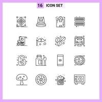 Pictogram Set of 16 Simple Outlines of cube time first package delivery Editable Vector Design Elements