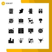 Universal Icon Symbols Group of 16 Modern Solid Glyphs of storage hosting food firewall beach Editable Vector Design Elements