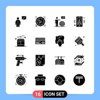 16 Solid Black Icon Pack Glyph Symbols for Mobile Apps isolated on white background 16 Icons Set vector