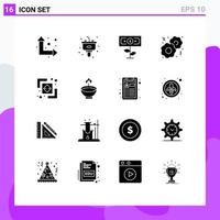Set of 16 Commercial Solid Glyphs pack for path divide money difference food Editable Vector Design Elements