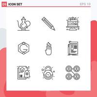 Universal Icon Symbols Group of 9 Modern Outlines of four crypto currency cake crypto grid coin Editable Vector Design Elements