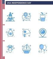 Set of 9 USA Day Icons American Symbols Independence Day Signs for cash money wisconsin dollar summer Editable USA Day Vector Design Elements