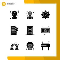 9 Icon Set Solid Style Icon Pack Glyph Symbols isolated on White Backgound for Responsive Website Designing vector