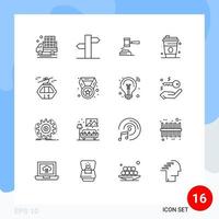 Mobile Interface Outline Set of 16 Pictograms of drink legal action law hammer Editable Vector Design Elements