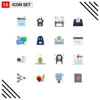 User Interface Pack of 16 Basic Flat Colors of communication mailbox desk mail monitor Editable Pack of Creative Vector Design Elements