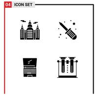 4 User Interface Solid Glyph Pack of modern Signs and Symbols of building laptop repair computer chemistry Editable Vector Design Elements