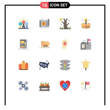 paquete de líneas vectoriales editables de 16 colores planos simples de cuadro de idea de aplicación de luz de encuadre paquete editable de elementos de diseño de vectores creativos