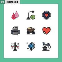 Group of 9 Filledline Flat Colors Signs and Symbols for trolley print gadget device heart Editable Vector Design Elements