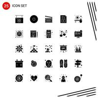 Universal Icon Symbols Group of 25 Modern Solid Glyphs of feeding music movis multimedia file Editable Vector Design Elements