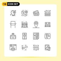 Pictogram Set of 16 Simple Outlines of furniture study love ruler geometry Editable Vector Design Elements