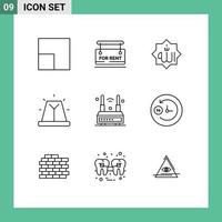 Set of 9 Vector Outlines on Grid for technology internet mark siren bell Editable Vector Design Elements