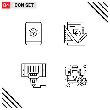 Set of 4 Modern UI Icons Symbols Signs for book barcode knowledge maths price Editable Vector Design Elements