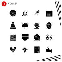 Collection of 16 Vector Icons in solid style Pixle Perfect Glyph Symbols for Web and Mobile Solid Icon Signs on White Background 16 Icons