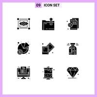 Group of 9 Modern Solid Glyphs Set for process statistics browser pie setting Editable Vector Design Elements