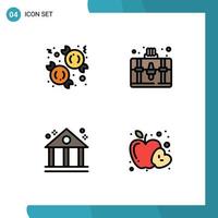 4 Thematic Vector Filledline Flat Colors and Editable Symbols of candy business sweet hobbies apple Editable Vector Design Elements