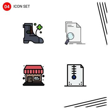 paquete de color plano de línea de relleno de 4 símbolos universales del análisis de la tienda shose encontrar elementos de diseño de vector editables de archivo