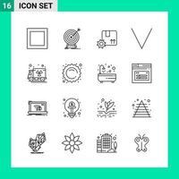 Pack of 16 Line Style Icon Set Outline Symbols for print Creative Signs Isolated on White Background 16 Icon Set vector