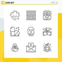 colección de 9 iconos de línea universal conjunto de iconos para web y móvil vector