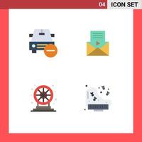 Set of 4 Modern UI Icons Symbols Signs for car wheel minus message game Editable Vector Design Elements