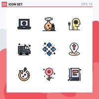 Set of 9 Modern UI Icons Symbols Signs for full screen medical boosting emergency mind Editable Vector Design Elements