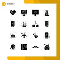 Universal Icon Symbols Group of 16 Modern Solid Glyphs of insignia watchtower camera tower video Editable Vector Design Elements