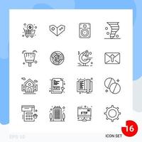 Modern Pack of 16 Icons Line Outline Symbols isolated on White Backgound for Website designing vector