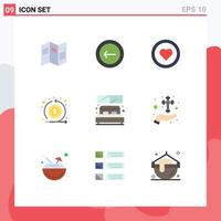 User Interface Pack of 9 Basic Flat Colors of hotel return interface investment cash Editable Vector Design Elements
