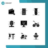 Mobile Interface Solid Glyph Set of 9 Pictograms of manager director biology consultant science Editable Vector Design Elements