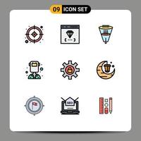 User Interface Pack of 9 Basic Filledline Flat Colors of gear profession data female funnel Editable Vector Design Elements
