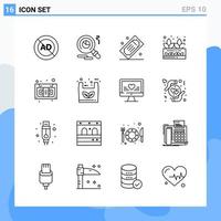 Modern 16 Line style icons Outline Symbols for general use Creative Line Icon Sign Isolated on White Background 16 Icons Pack vector