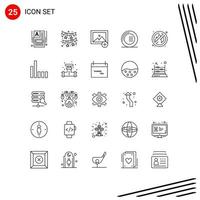 Pack of 25 Modern Lines Signs and Symbols for Web Print Media such as no plate add meal drinks Editable Vector Design Elements