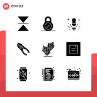 Pack of 9 Universal Glyph Icons for Print Media on White Background vector