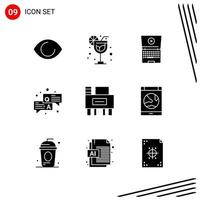 Collection of 9 Vector Icons in solid style Pixle Perfect Glyph Symbols for Web and Mobile Solid Icon Signs on White Background 9 Icons