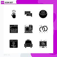 Solid Icon set Pack of 9 Glyph Icons isolated on White Background for Web Print and Mobile vector