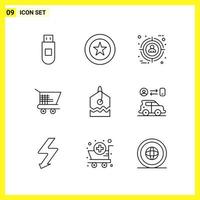 9 Icon Set Simple Line Symbols Outline Sign on White Background for Website Design Mobile Applications and Print Media vector