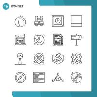 Vector Pack of 16 Outline Symbols Line Style Icon Set on White Background for Web and Mobile