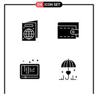 conjunto de 4 iconos de estilo sólido para web y símbolos de glifos móviles para imprimir signos de iconos sólidos aislados en fondo blanco vector