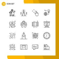 16 Icon Set Line Style Icon Pack Outline Symbols isolated on White Backgound for Responsive Website Designing vector