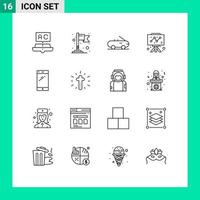 conjunto de esquema de interfaz móvil de 16 pictogramas de elementos de diseño de vector editables de gráfico de teléfono de cabriolet de teléfono inteligente android