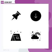 Group of 4 Modern Solid Glyphs Set for marker tent down camp fortune Editable Vector Design Elements