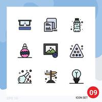 conjunto de 9 iconos de interfaz de usuario modernos símbolos signos para foto cuestionario de navidad juguete agua elementos de diseño vectorial editables vector